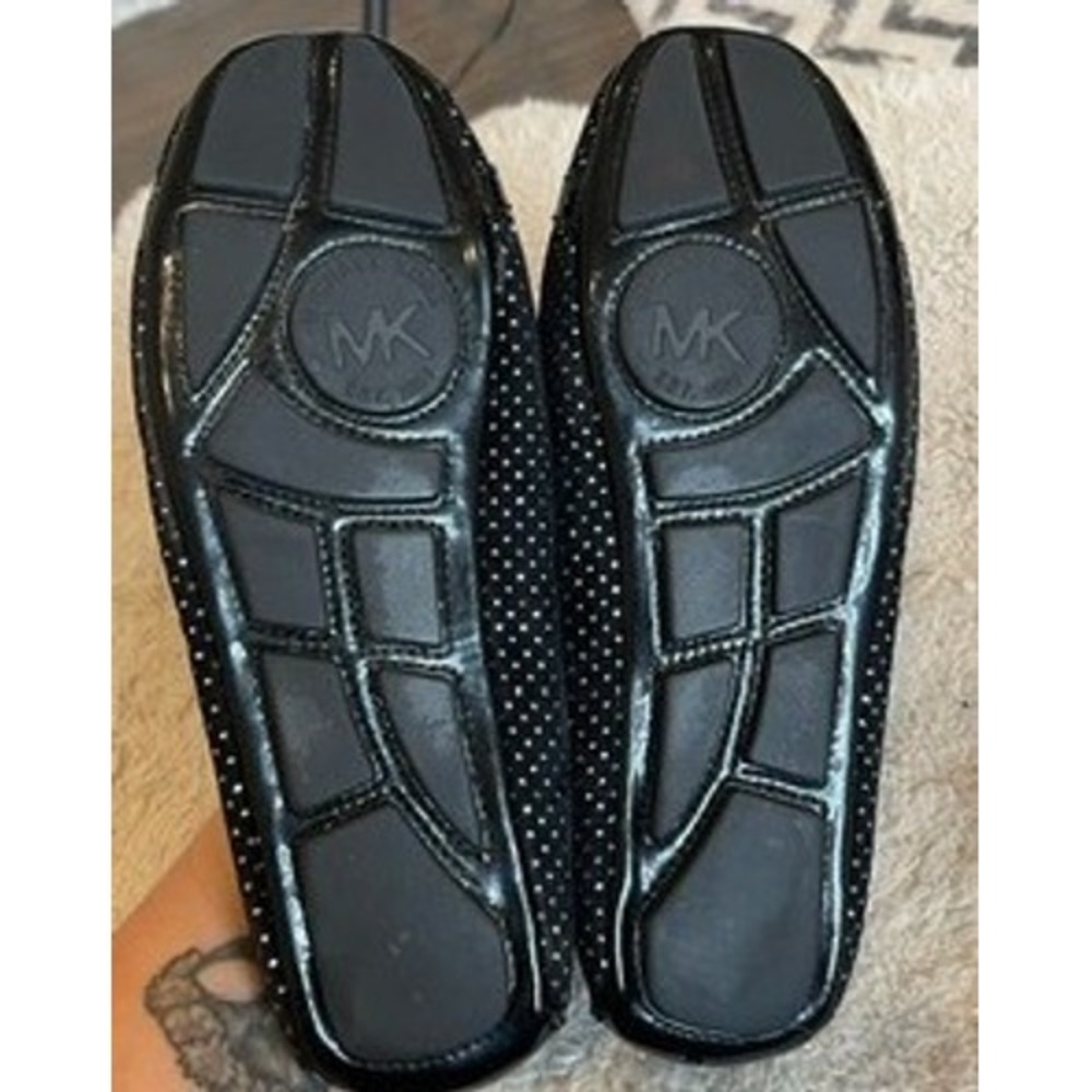 Michael Kors Fulton Black Silver Studded Polka Dot Ballet Flats MK Logo Shoes - Picture 8 of 10